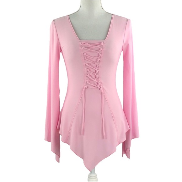 Cressong Tops - CRESSONG | Pink Asymmetrical Lace Up Fairy Top